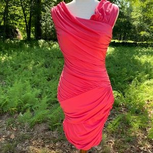 NICOLE MILLER DRESS NEW SHEATH BODYCON PINK RUCHED SLEEVELESS BARBIE CORE SIZE 6